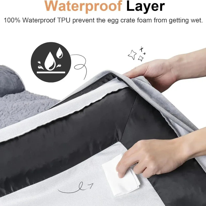 Orthopedic dog bed with 100% waterproof TPU layer protecting the foam from moisture